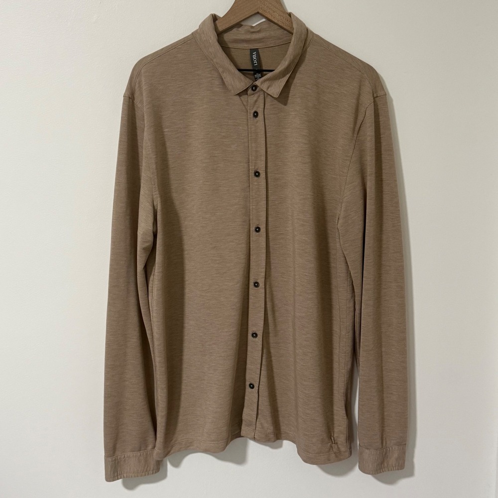 Vuori Twill Knit Button Up Shirt Mens XL Tan Long Sleeve Performance Casual